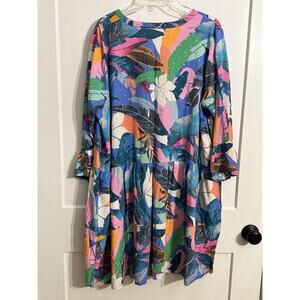 Susan Graver Long Sleeve Geometric Dress Tunic Cover Up Flowy Comfy V Neck Sz 1x